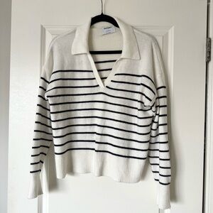 Old Navy Women's V-Neck Sweater - White and Black Stripes